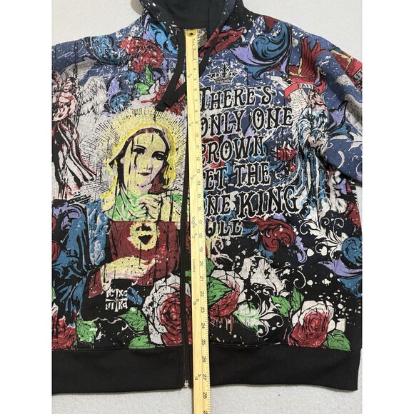 Club Chaos Mens Hoodie Full Zip 2XL Jesus Mary AOP Jesse Pinkman Grunge Y2K Blac - Picture 4 of 15